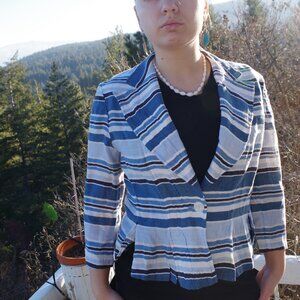 Vintage Ladies Stripped Linen Blend Cropped Spring Jacket By Louben